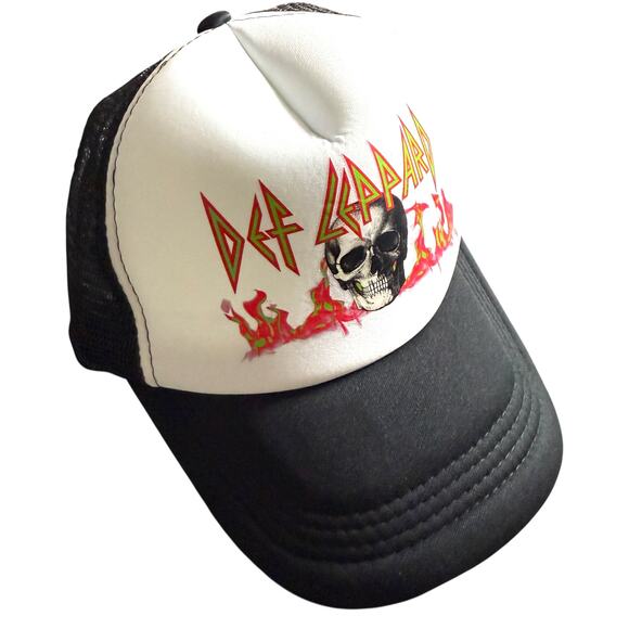 Def Leppard Flaming Skull Logo SnapBack Trucker Hat Mens OS - Grunge Rock Casual - Picture 1 of 10